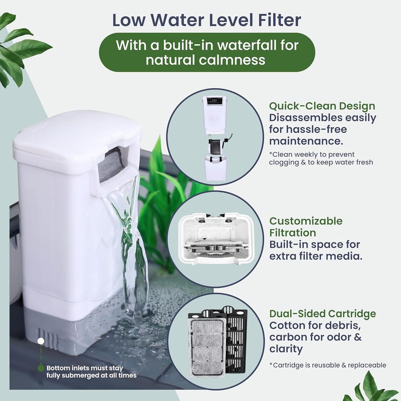 HYPESIDE Small Turtle Tank Kit for Aquatic Turtles – Complete Starter Habitat with Filter, UVB Lamp, Basking Platform, Plants – Turtle Aquarium Kit (Black) - Image 5